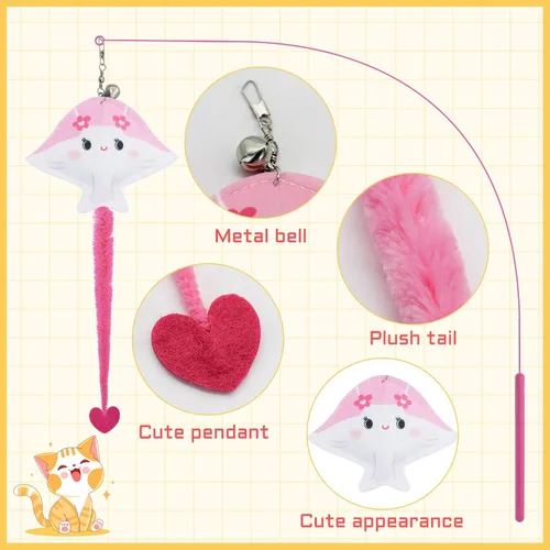 Vista 3 de Andiker Varita de juguete para gatos, palo flexible de 35 pulgadas de largo con bonita forma de pez, varita de campana, juguete interactivo