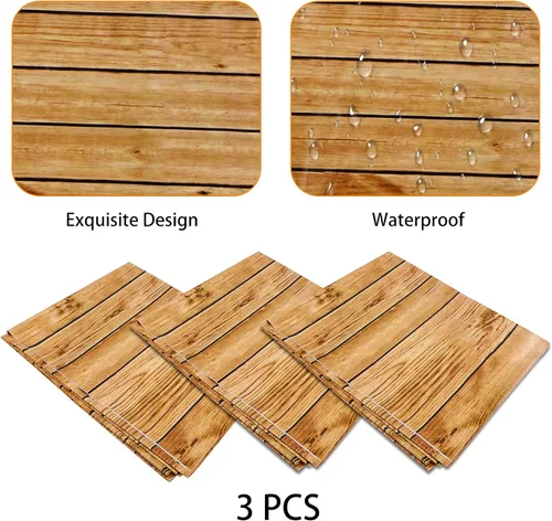 Vista 3 de PHOGARY Mantel rectangular con estampado de madera de grano de madera, 3 piezas, para decoración rústica, boda, baby shower, mantel rectangular