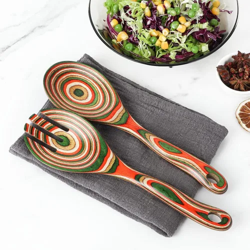 Vista 7 de Pinzas para ensalada, cucharas de madera de Pakkawood, tenedor