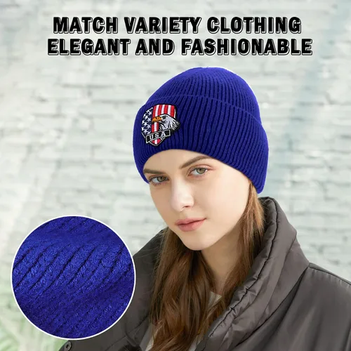 Vista 6 de Gorros para hombre, cálidos sombreros de invierno con bandera americana, águila calva, bordados, de punto suave, con diseño de calavera, 6 34-7 14