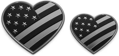 Vista 3 de EyeCatcher USA Calcomanía de Emblema de Bandera de Corazón (Negro) – Paquete de 2 Negro (Chrome Black)