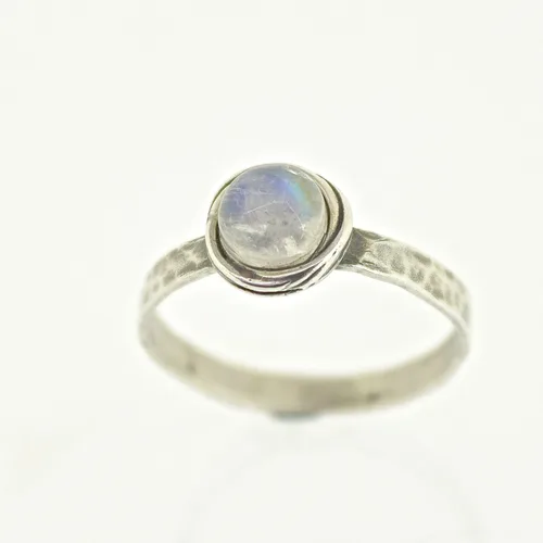 Vista 24 de Anillo de plata de ley con piedras preciosas para mujer, anillo apilable de piedra martillada, anillo de piedra natal