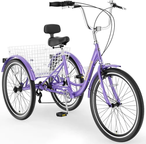 Vista 18 de MOONCOOL Triciclos para adultos de 3 ruedas y 7 velocidades, triciclos para adultos de 20/24/26 pulgadas, bicicleta de 3 ruedas con cesta