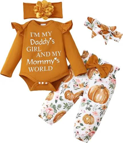 Vista 95 de SUNNY PIGGY Ropa para bebé recién nacida, con volantes, mameluco de algodón floral, conjunto de pantalones de algodón para niñas