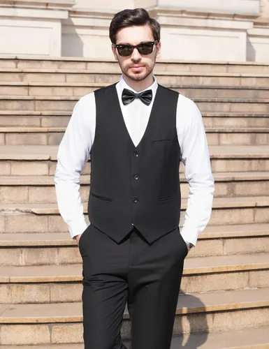 Vista 9 de MAGE MALE Men's 3 Pieces Black Suit Elegant Solid One Button Slim Fit Single Breasted Party Blazer Vest Pants Set