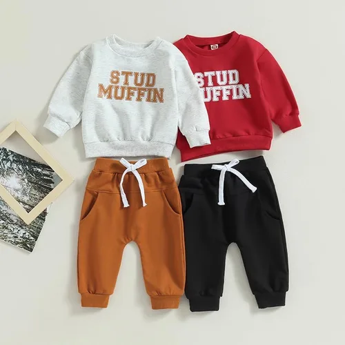 Vista 4 de Conjunto de sudadera de manga larga con estampado de letras para bebé y niño pequeño