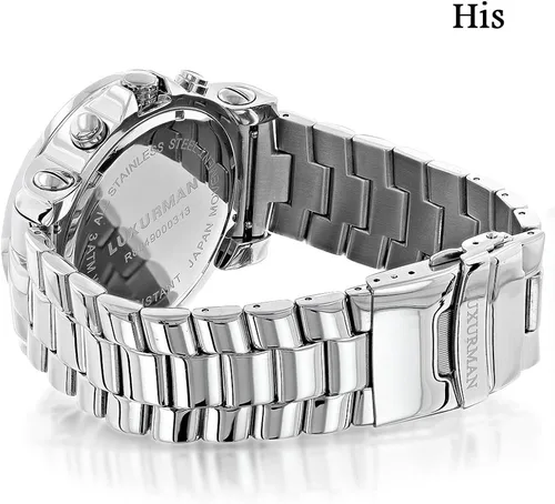 Vista 2 de LUXURMAN Juego de relojes de diamante de gran tamaño a juego para él y ella de 0.55 ct, Cronógrafo