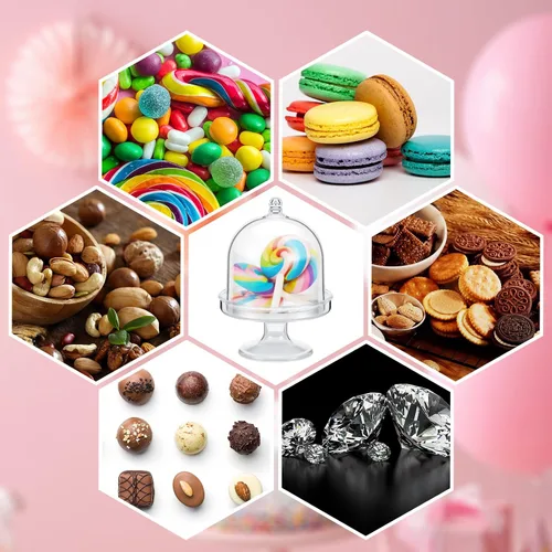 Vista 7 de Tessco for you 48 piezas de plástico mini soporte para tartas con cubierta de cúpula, recipientes para cupcakes de chocolate y dulces, placa