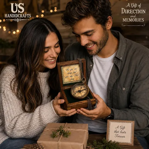 Vista 6 de Brújula con caja de madera estampada