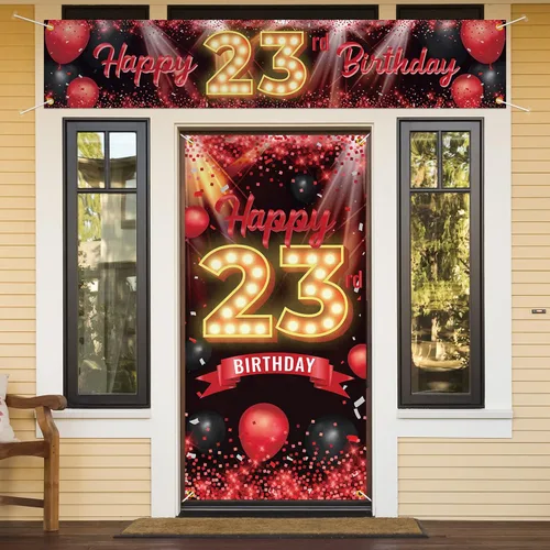 Vista 8 de Juego de carteles de feliz cumpleaños 10 para puerta, porche, decoraciones de cumpleaños de 10 años, suministros de fiesta para mujeres y hombres