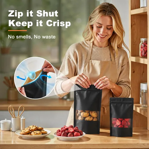 Vista 5 de FireKylin 100 bolsas resellables, bolsas de papel con ventana mate para pequeñas empresas, cremallera y bolsas sellables con calor para embalaje