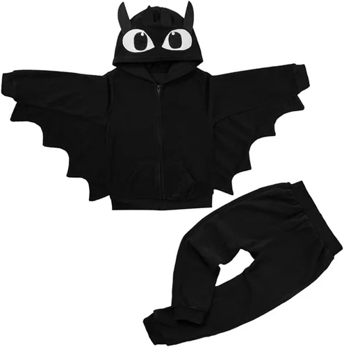 Vista 9 de Weixinbuy Conjunto de ropa de Halloween para bebé y niña, estilo murciélago, ropa de invierno, abrigo con capucha