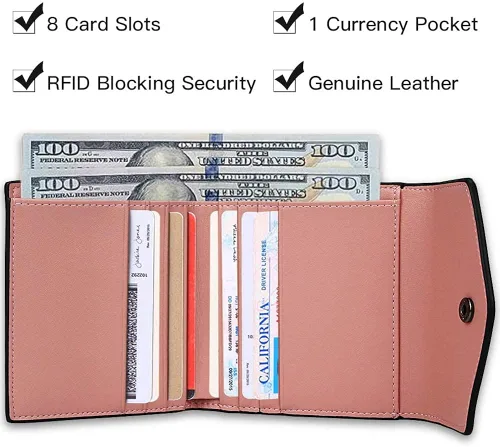 Vista 2 de FT FUNTOR - Cartera de piel pequeña para mujer, monedero de bloqueo RFID para mujer