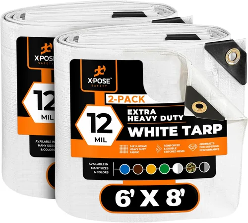 Vista 113 de Xpose Safety Lona protectora de polietileno plateado resistente de 5 x 7 pies - Funda protectora multiusos - Duradera, resistente al agua