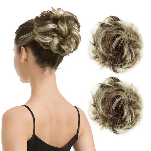 Vista 38 de Barsdar - Moño de cabello 100 % humano, Moño desordenado, Extensiones de cola de caballo, Moño de cabello rizado, Pieza de cabello