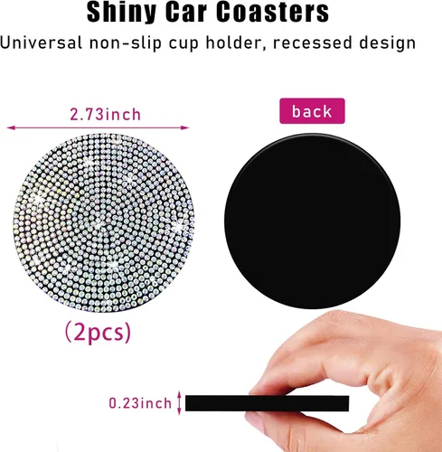 Vista 2 de Ziciner 2 unidades de posavasos de auto con brillantes, 2.73 pulgadas, antideslizantes, inserto para tazas, tapete de copa de auto con cristales