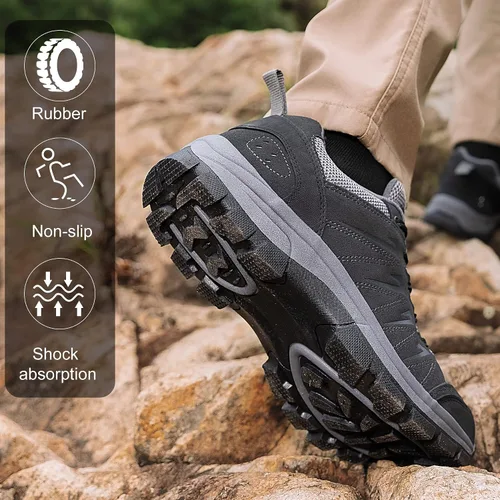 Vista 5 de OL OUTJET LEGEND Zapatos de senderismo impermeables para hombre, zapatos de trabajo de cuero cómodos, ligeros, antideslizantes, para caminar al aire