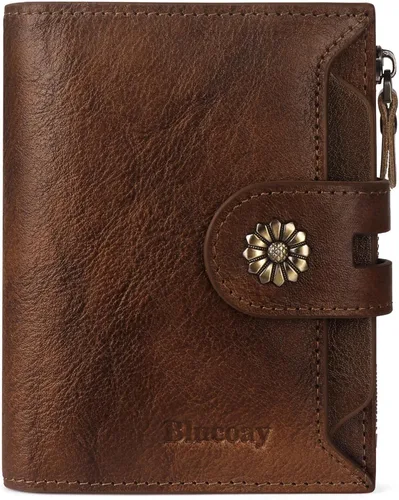 Vista 10 de Billetera para mujeres, billetera de cuero plegable de dos pliegues para mujeres con bloqueo RFID, compacta, tarjetero pequeño con ventana