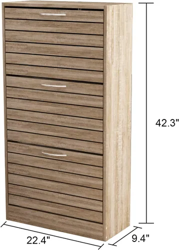 Vista 2 de Homsee Armario de almacenamiento de zapatos de 3 cajones con puertas de rejilla, zapatero de madera de 3 niveles organizador para entrada