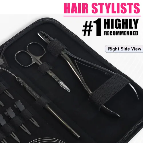 Vista 4 de El kit de herramientas de extensión de cabello incluye 2 alicates de prensado de microeslabones con microperlas, 12 clips de seccionamiento
