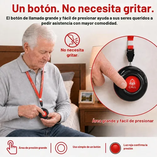 Vista 3 de CallToU Buscapersonas para cuidadores, botón de llamada para ancianos Negro 2+3