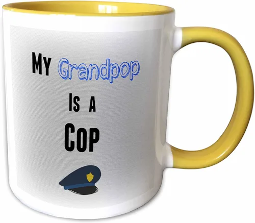 Vista 12 de brooklynmeme Sayings – Mi grandpop es un Cop Frase De Color Azul Con Fondo Gris – Tazas, Negro/Blanco