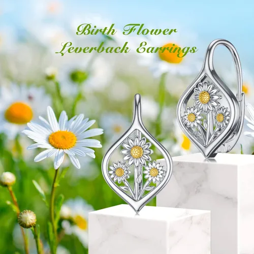 Vista 3 de WINNICACA Aretes de plata de ley con diseño de flor de nacimiento para mujeres, adolescentes, cumpleaños, Plata de ley