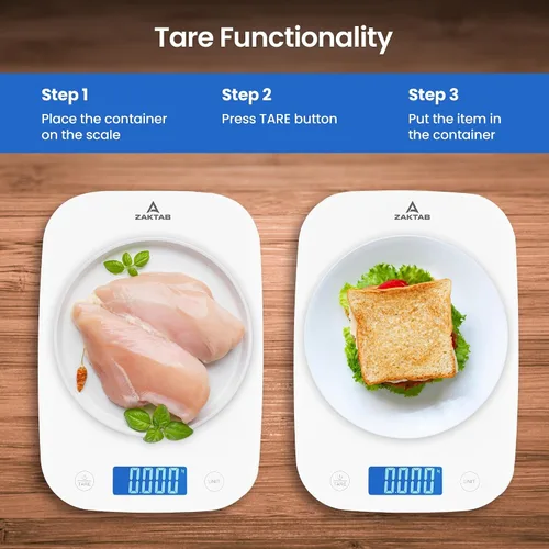 Vista 2 de Báscula digital de acero inoxidable para cocinar y controlar la dieta perfectos, capacidad de 0.04 oz a 4.9 libras, pantalla LCD, tecnología