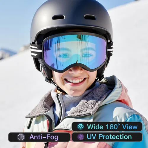 Vista 4 de Gafas de esquí para niños, gafas de esquí de nieve para niños, jóvenes, adolescentes, niños y niñas de 5 a 14 años