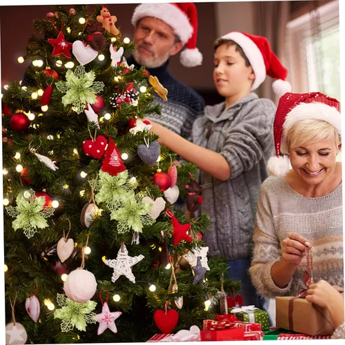 Vista 9 de ARTIBETTER 3 juegos de 12 piezas de flores huecas de Navidad para exteriores, guirnalda de Navidad con purpurina de flores de pascua, adorno