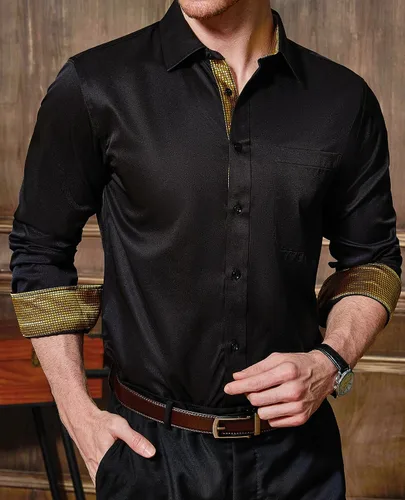 Vista 5 de Lion Nardo Camisas de vestir florales para hombre, camisas de vestir estampadas de manga larga para hombre, camisas hawaianas con botones, Bolsillo