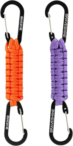 Vista 14 de BRAVESHINE Mosquetón de llavero con clip de paracord, gancho de anillo en D para lanyard, colgador para cochecito, llavero para botella de agua