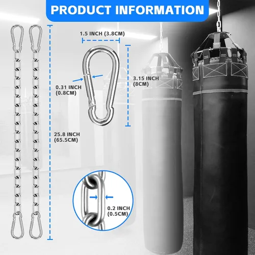 Vista 2 de Heavy Duty Stainless Steel Chains, 550LB Punching Bag Chain with Carabiners, Heavy Bag Chain for Boxing Punching Bags Hanging Chair Hammocks Swing