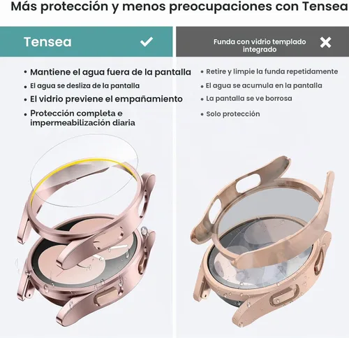 Vista 3 de Tensea - Paquete de 4 + 4: Protector de pantalla para Samsung Galaxy Watch 4 de 1.57 pulgadas, película protectora de vidrio templado