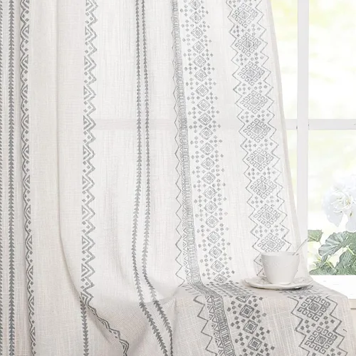 Vista 31 de MEETSKY Cortinas verde salvia de 63 pulgadas de largo, cortinas boho para sala de estar y dormitorio, cortinas semitransparentes de estilo lino