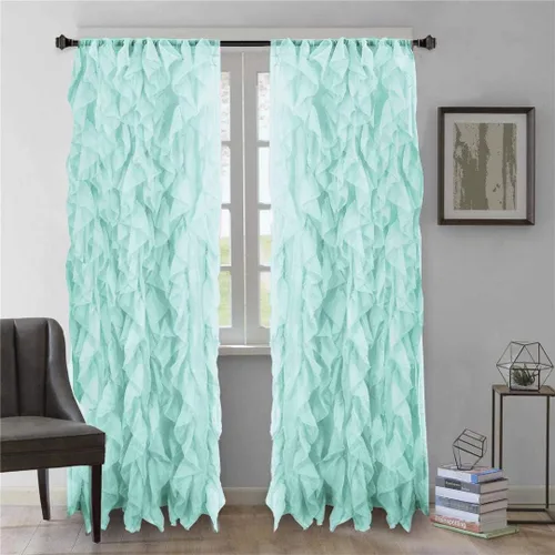 Vista 7 de 1 pieza cenefa transparente con volantes en cascada beige estilo Shabby Chic (50" x 16")