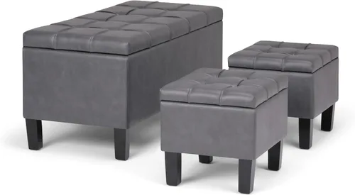 Vista 9 de SIMPLIHOME Gabbie - Otomana de almacenamiento de piel vegana de 36 pulgadas de ancho, color marrón