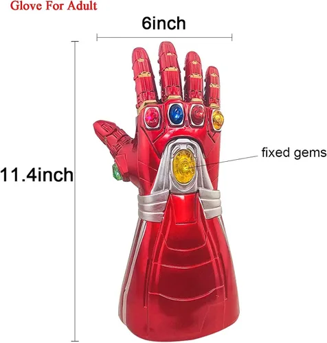 Vista 3 de Iron Man - Guante de guantelete infinito con luz LED de piedra infinita con gema magnética extraíble para adultos Rojo