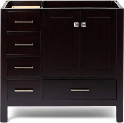 Vista 43 de ARIEL Cambridge Mueble base de tocador de baño de 36 pulgadas, madera maciza, 2 puertas de cierre suave, 5 cajones de cola de milano, roble marrón
