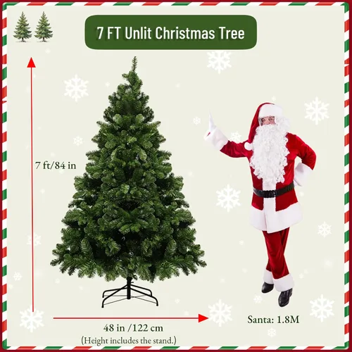Vista 3 de Árbol de Navidad artificial verde sin luz de 7 pies con 778 puntas de ramas