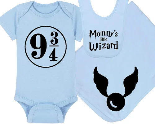 Vista 44 de Sombrero de bebé Wizard - Chosen One (tela negra - diseño dorado)