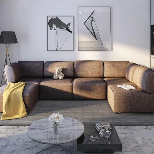 Vista 10 de BALUS Sofá modular en forma de U, sofá de gran tamaño en forma de L con otomana, sofá cama combinado libre con diván reversible para sala de estar