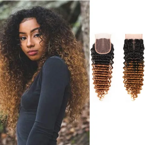 Vista 17 de Cabello humano virgen brasileño degradado 30 con cierre de encaje 4x4, 100% cabello virgen humano sin procesar, línea capilar prearrancada, cierre