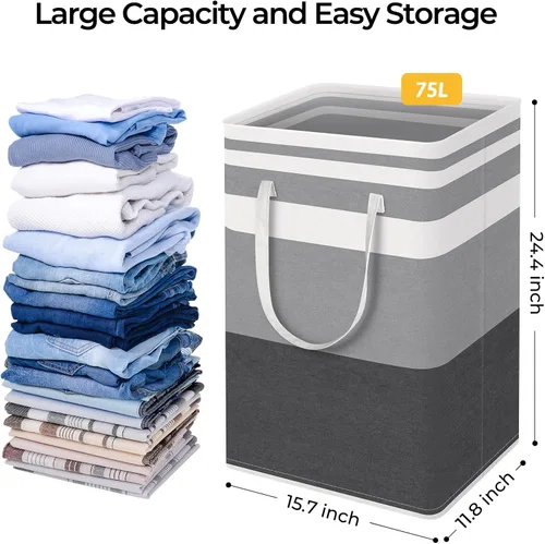 Vista 4 de HomeHacks Paquete de 3 cestas grandes para la ropa sucia, 75 litros cada una, impermeable, cesta de ropa independiente, cesta de ropa alta plegable