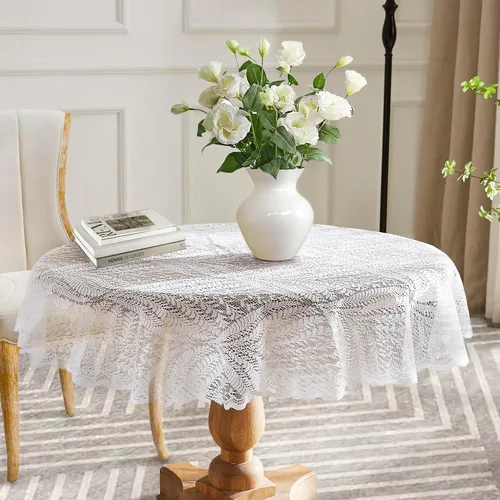 Vista 11 de Warm Home Designs Mantel de encaje negro. Mantel redondo pequeño de 36 pulgadas de diámetro. Mantel floral, superposición rústica o mantel bohemio