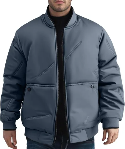 Vista 8 de Chaquetas acolchadas para hombre, cálidas, con cremallera, casual, chaqueta bomber softshell gruesa cortavientos, chaqueta universitaria, abrigos