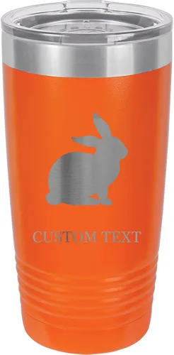 Vista 6 de 20-Ounce Vacuum Insulated Stainless Steel Tumbler Customized Double-Walled Laser Engraved Pink Coffee Mug, Rabbit, Personalized