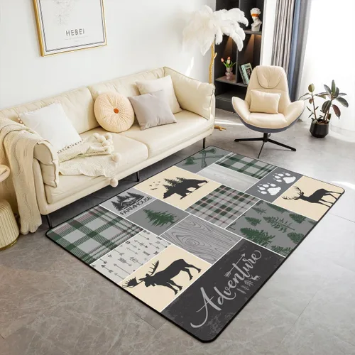 Vista 29 de Erosebridal Alfombra rústica de ciervo de 3 x 5 pies, alfombra de retazos de oso para niños, adolescentes y adultos, alfombra antideslizante de alce