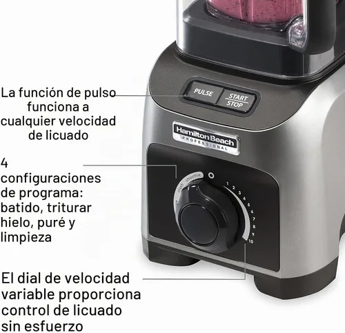 Vista 4 de Hamilton Beach (58870) Licuadora profesional, silenciosa, de 1500 watts, con protección externa, de 32 onzas, sin BPA, con 4 programas
