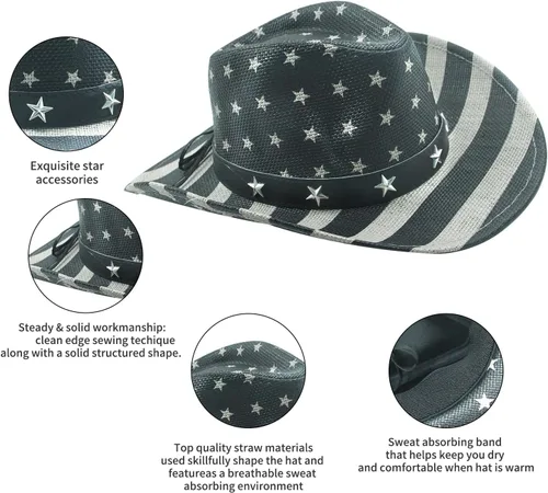 Vista 4 de Vintage USA American Flag Cowboy Hat wWestern Shape-It Brim